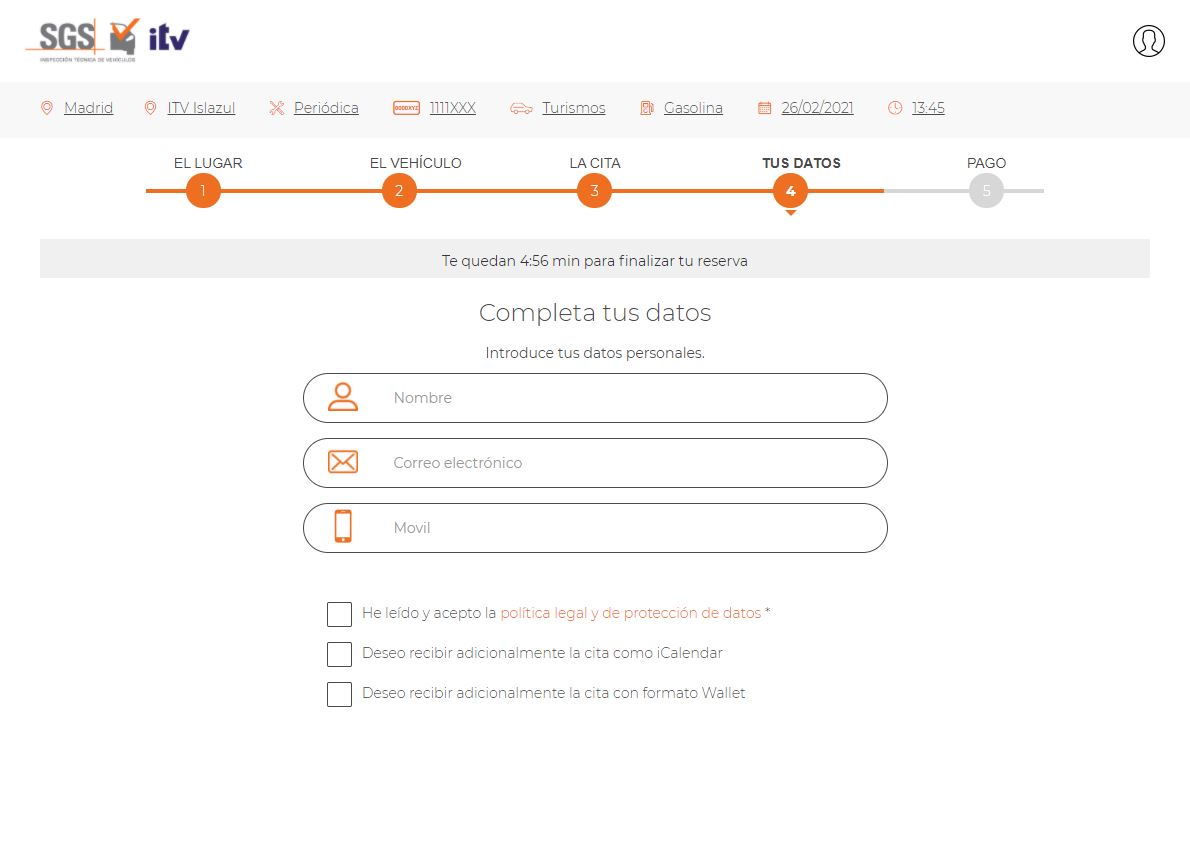 datos cita previa itv sgs online